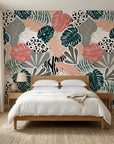 Exotic Whispers subtle tropical wallpaper adding character to a cozy bedroom