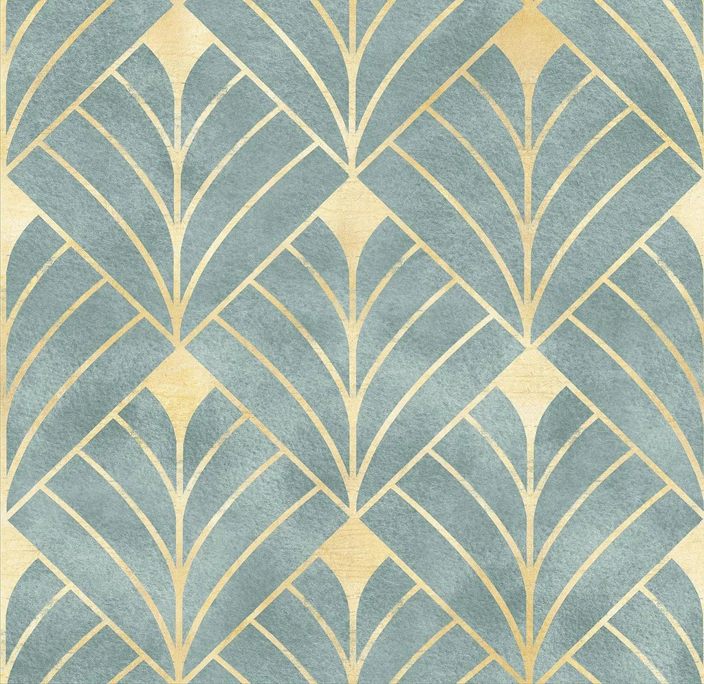 Muted oatmeal wall covering featuring an Art Deco geometric design