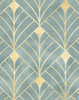 Muted oatmeal wall covering featuring an Art Deco geometric design