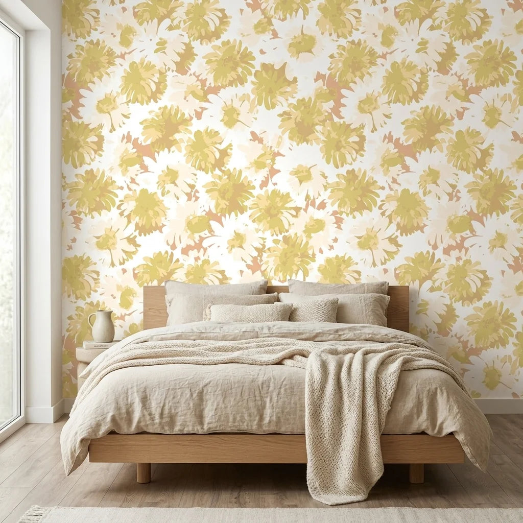 Faded Blooms vintage floral peel and stick wallpaper adding character to a cozy bedroom