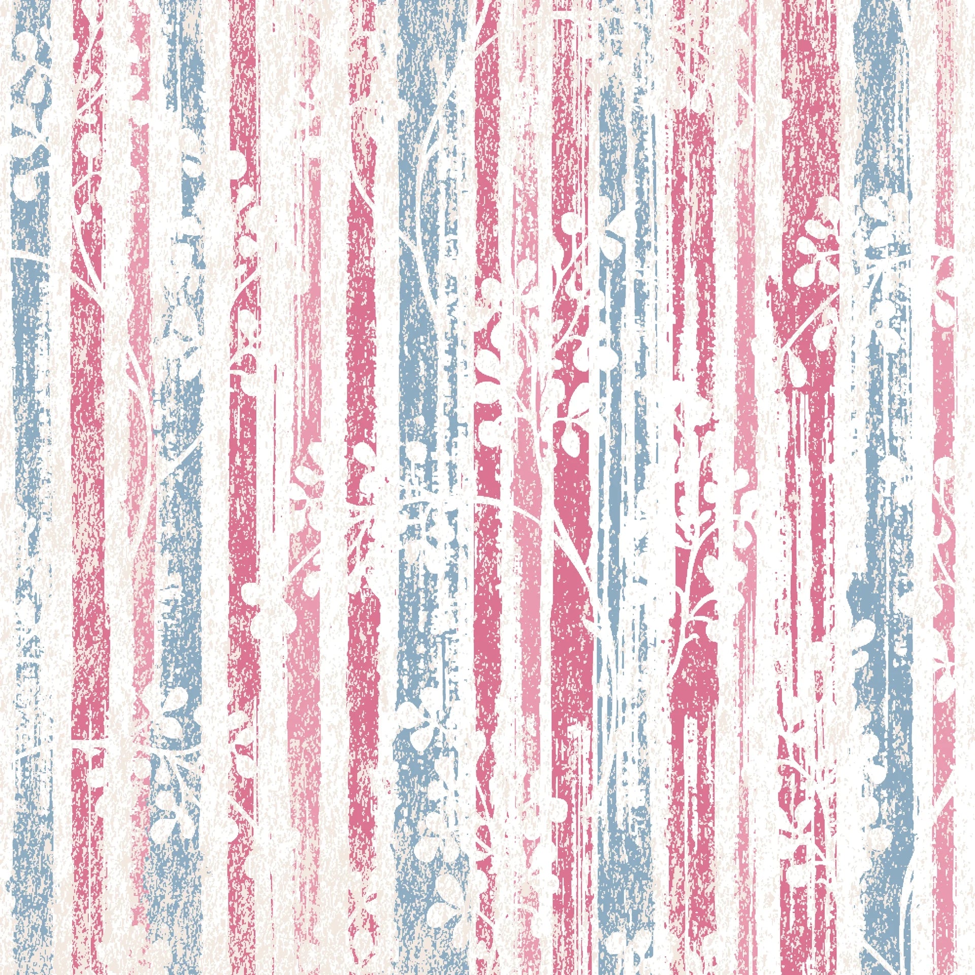 Faded Orchard Drift pink and blue floral wallpaper creating ambiance in a serene bathroom