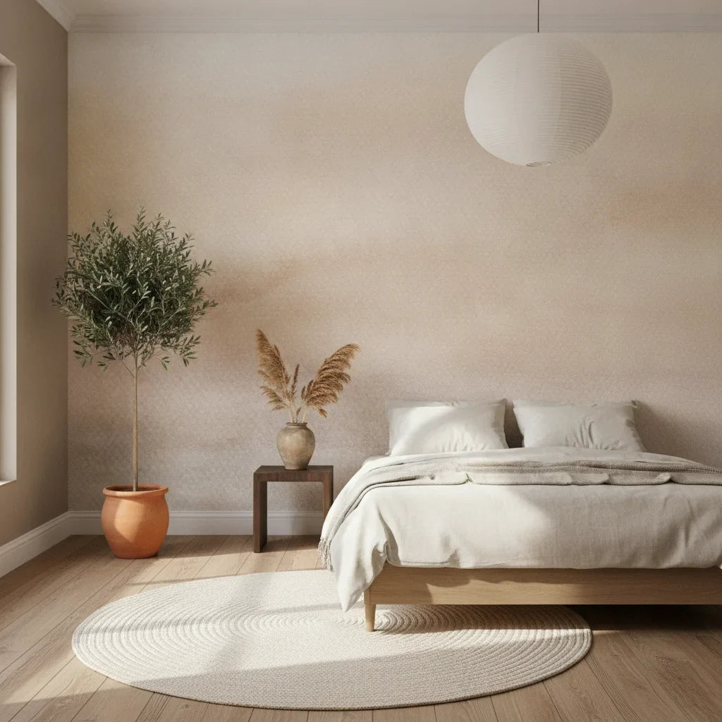 Faded Bloom soft blush watercolor in a warm and inviting living room