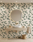 Fallen Ferns Wallpaper neutral botanical palm leaf design creating ambiance in a serene bathroom