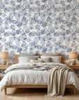 Fallen Leaves removable wallpaper in blue and gray tones on modern home office accent wall