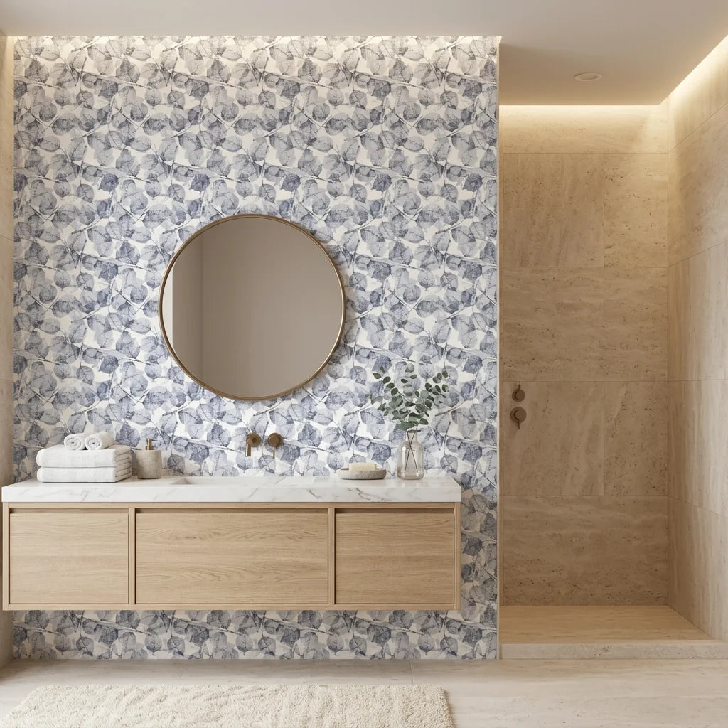 Monochromatic gray botanical Fallen Leaves wallpaper with weathered texture and organic leaf pattern