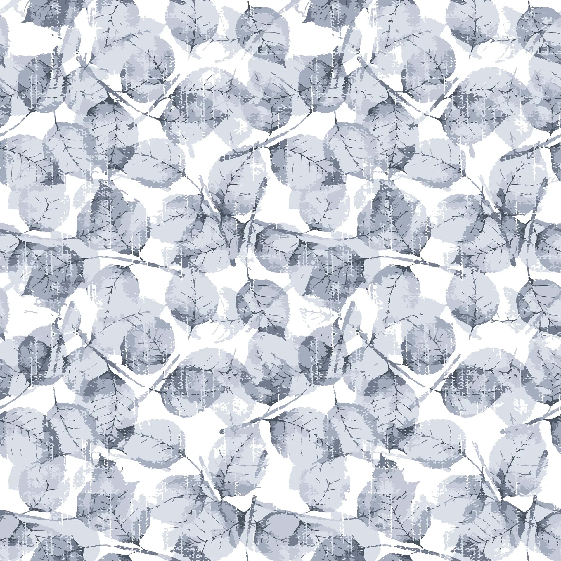Fallen Leaves blue and grey botanical wallpaper adding warmth to an elegant dining room setting