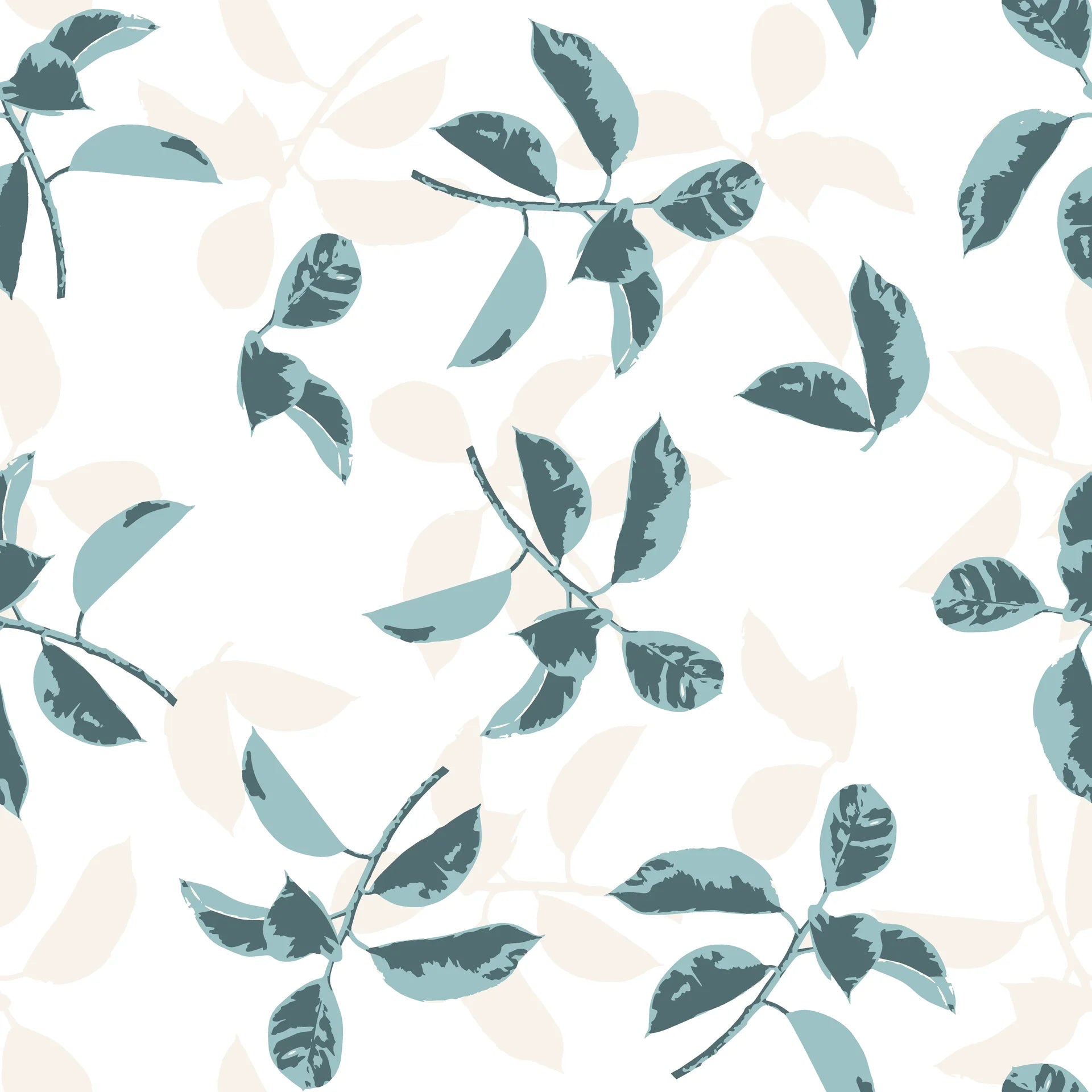 Smooth blue and beige botanical peel and stick wallpaper - Falling Softly