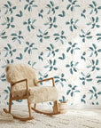 Falling Softly blue botanical peel and stick wallpaper bringing warmth to a peaceful nursery