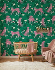 Feline Bloom cat and flower wallpaper in a warm and inviting living room