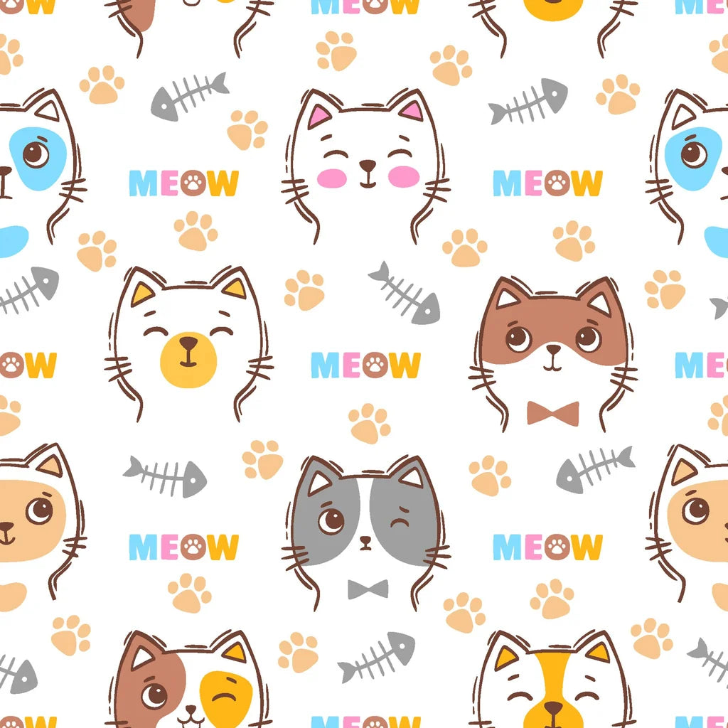 Cute cat face and paw print peel and stick wallpaper - Feline Whimsy