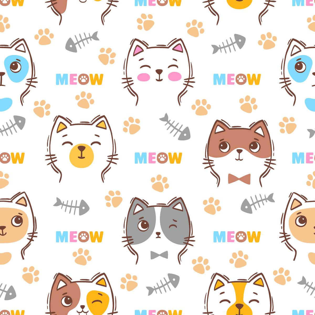Cute cat face and paw print peel and stick wallpaper - Feline Whimsy