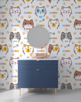 Playful kitten head motifs and footprint patterns on easy-apply contact paper - Feline Whimsy
