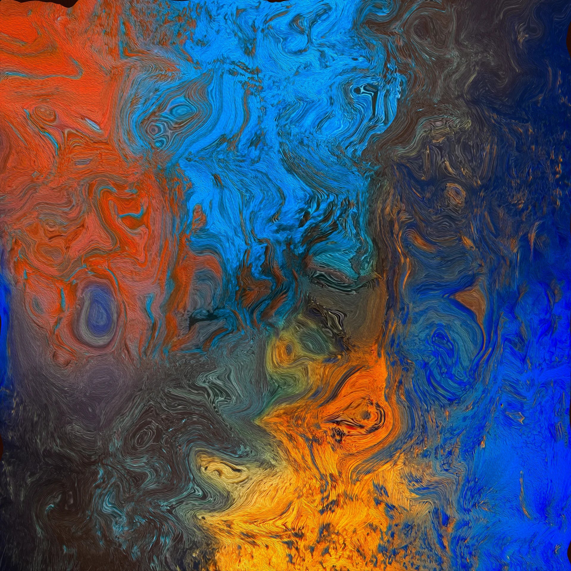 Fire & Current bold abstract fluid wallpaper creating ambiance in a serene bathroom