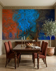 Fire & Current bold abstract fluid wallpaper as a feature wall in a bright home office