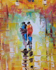 Fire & Rain vibrant impressionist cityscape wallpaper creating ambiance in a serene bathroom