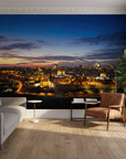 Jerusalem skyline First Light wallpaper mural showing Dome of the Rock at twilight in modern living room