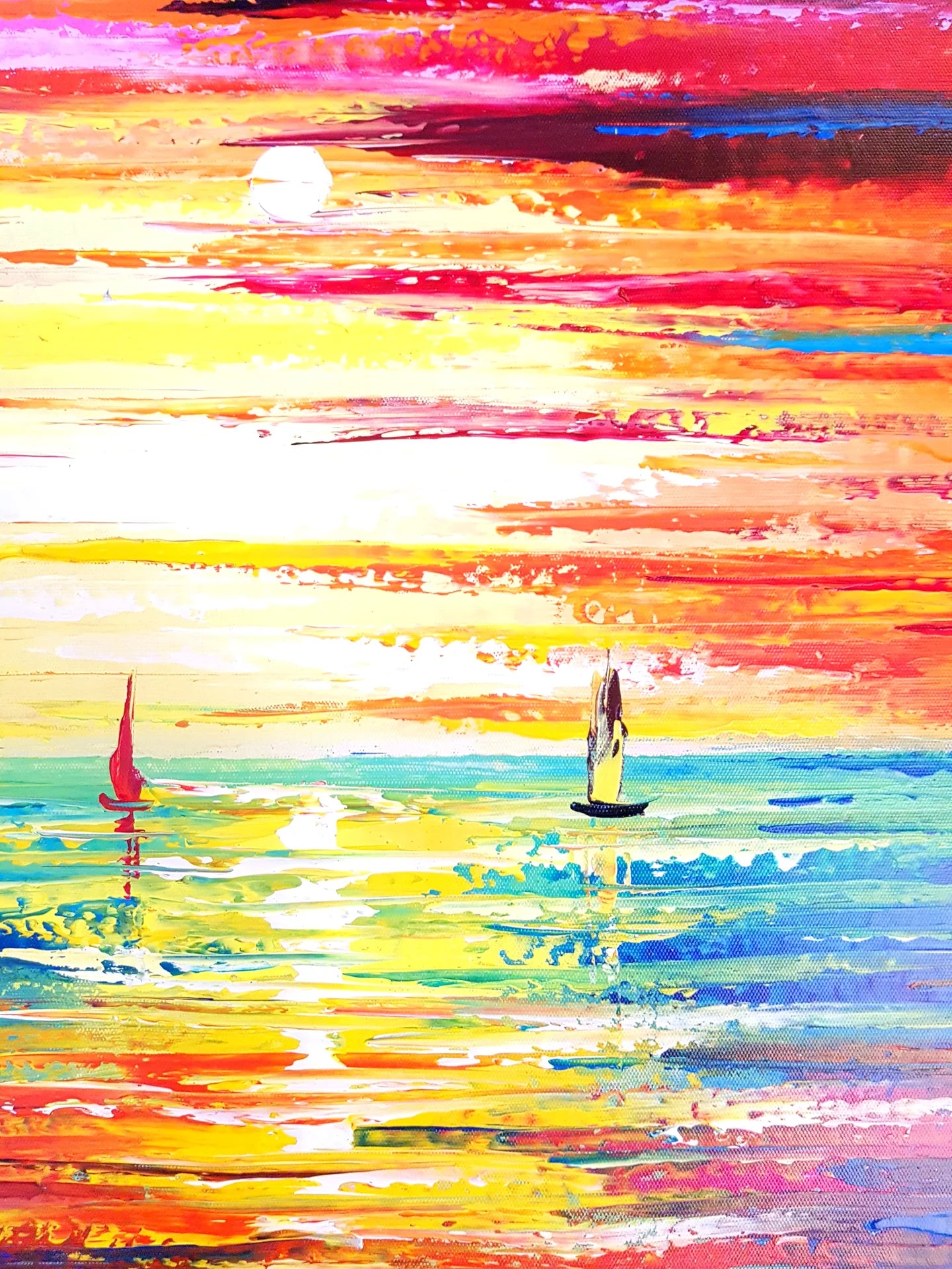 Flame Passage colorful sunset seascape wallpaper creating ambiance in a serene bathroom