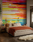 Flame Passage colorful sunset seascape wallpaper in a warm and inviting living room