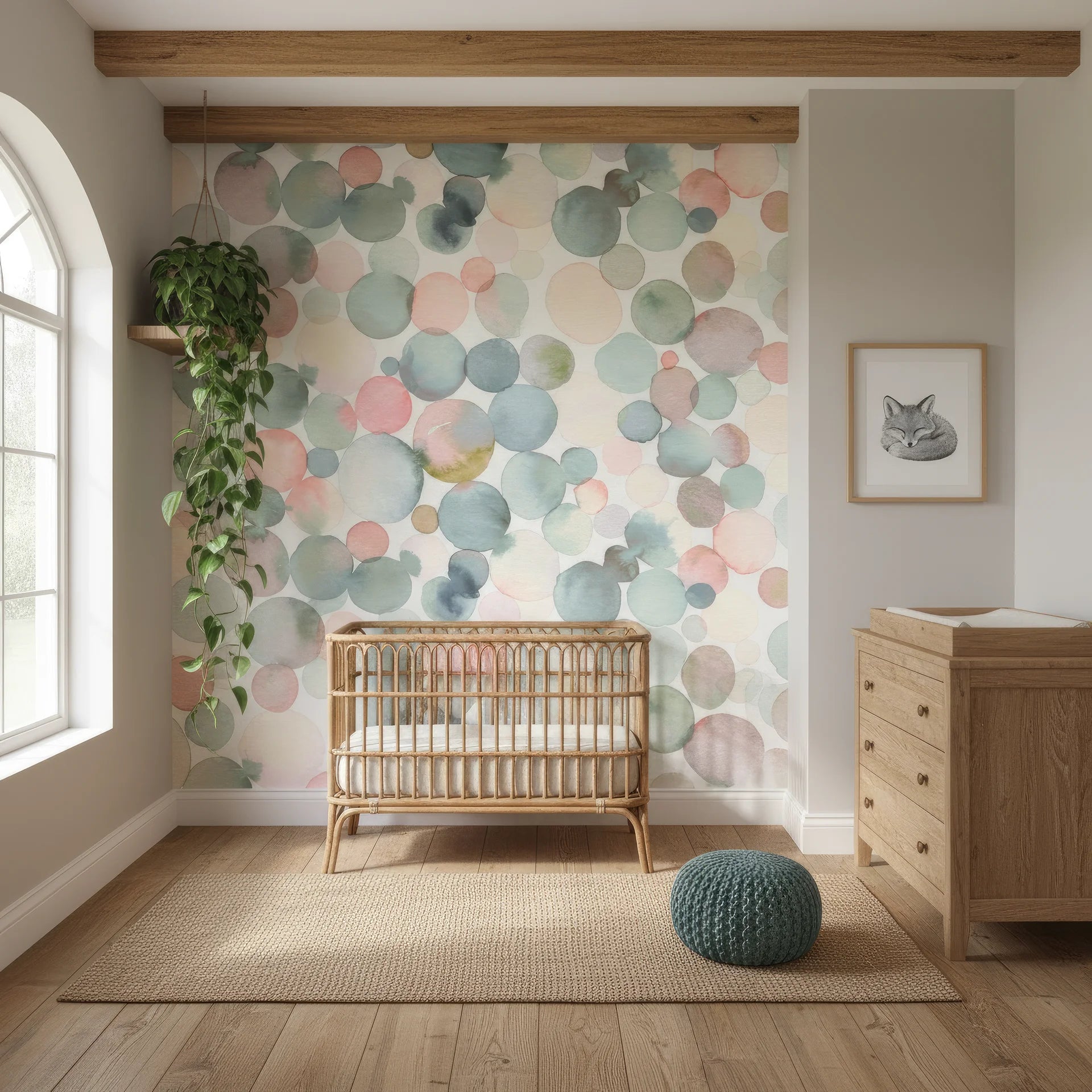 Dreamy removable wallpaper featuring gentle watercolor bubbles