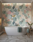 Pastel colored wallpaper with overlapping circular motifs
