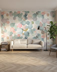 Soft pastel wallpaper sample with dreamy floating orb pattern