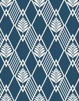 Floral Fantasia navy blue botanical diamond lattice wallpaper