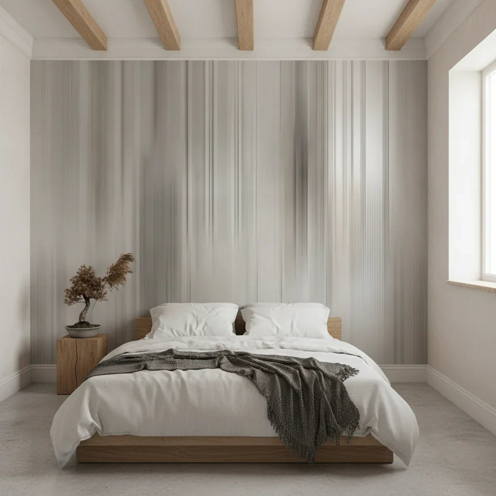Flowing Silk silver champagne draped adding character to a cozy bedroom