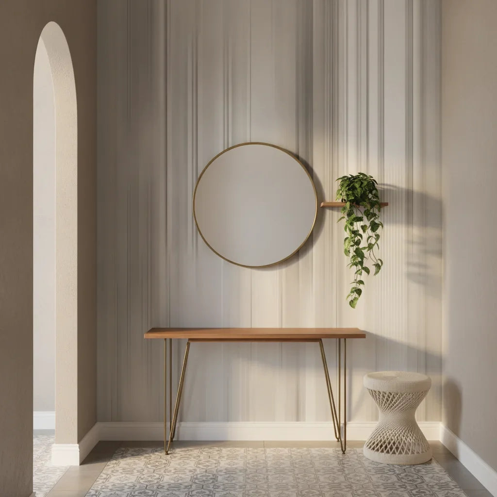 Flowing Silk silver champagne draped as a feature wall in a bright home office