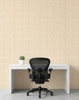 Fluid Grain abstract wood pattern wallpaper as a feature wall in a bright home office