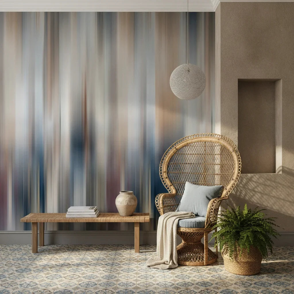 Fluid Form blue grey abstract motion creating ambiance in a serene bathroom