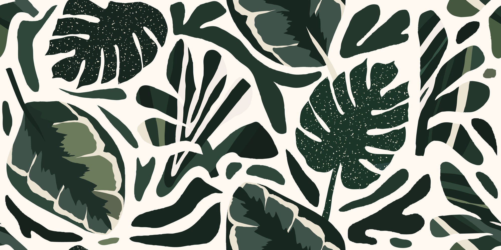 Matte dark green tropical leaf peel and stick wallpaper - Foliage Fragments