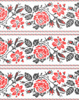 Textured red black cross stitch peel and stick wallpaper - Folk Rose Stitch