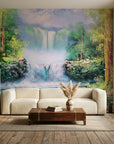 Smooth lush green waterfall forest landscape peel and stick wallpaper - Forest Veil