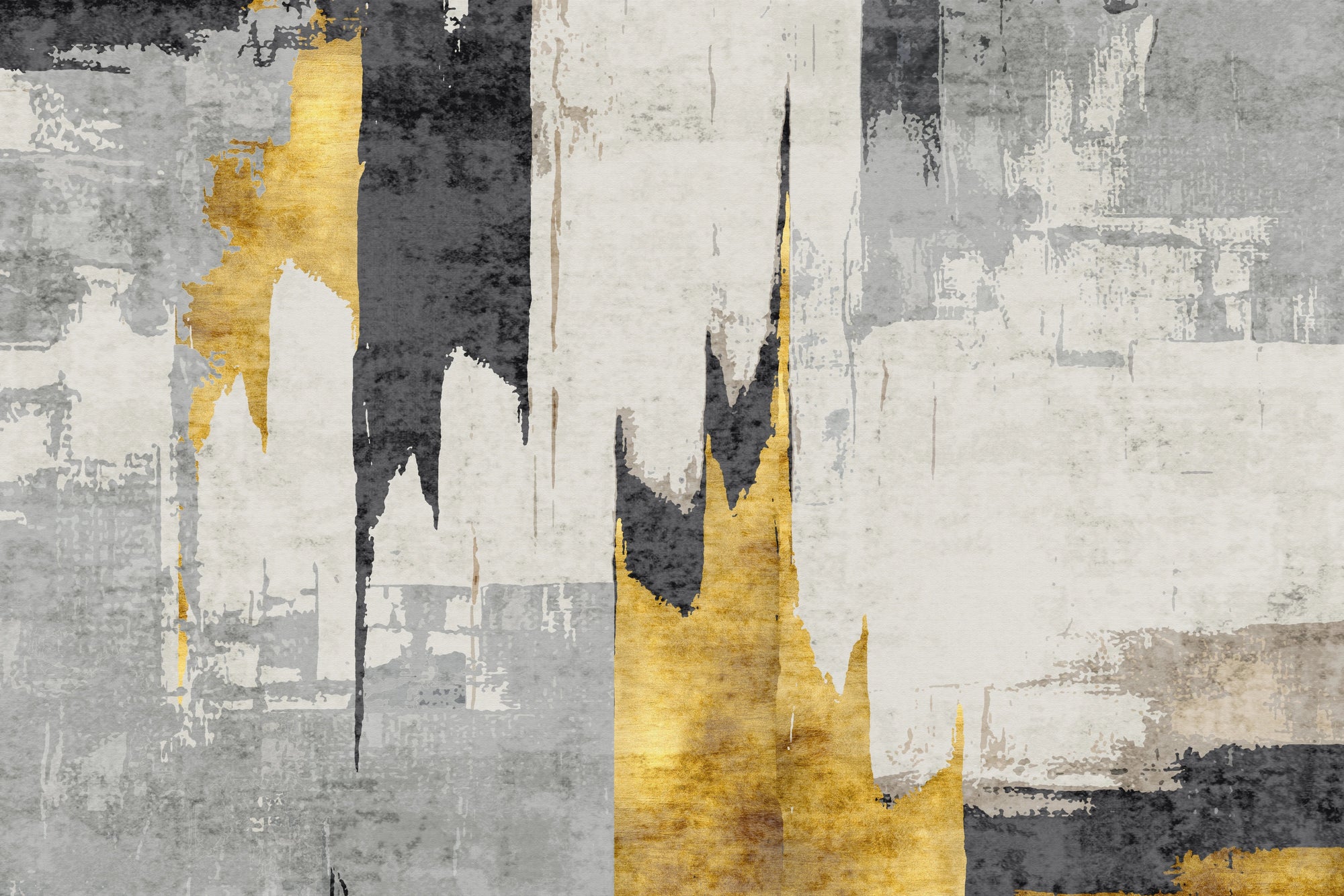 Textured peel and stick wallpaper with charcoal gold abstract shapes - Fractured Gold