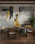 Fractured Gold charcoal and gold abstract adding character to a cozy bedroom
