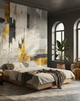 Fractured Gold charcoal and gold abstract creating ambiance in a serene bathroom