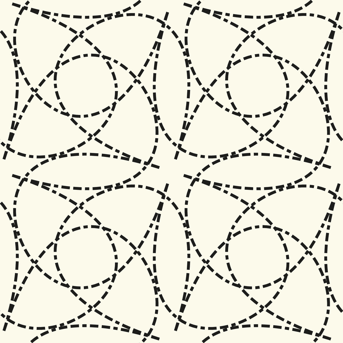 Fragmented Orbit black and cream abstract dashed line wallpaper