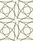 Self-adhesive wallpaper featuring a cream and black geometric design of dashed curved lines - Fragmented Orbit