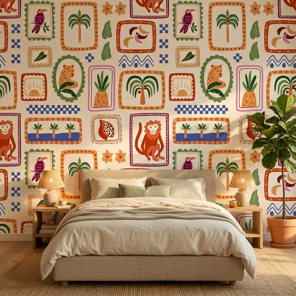 Framed Bloom gallery floral wallpaper adding character to a cozy bedroom
