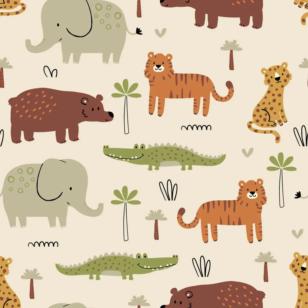Friendly Roar beige jungle animal safari wallpaper