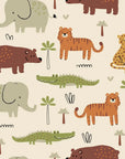 Friendly Roar beige jungle animal safari wallpaper