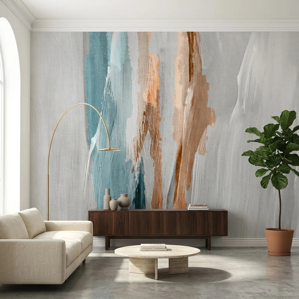 Smooth teal and copper abstract brushstroke peel and stick wallpaper - Frost & Copper