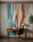 Frost & Copper soft abstract brushstroke wallpaper adding character to a cozy bedroom