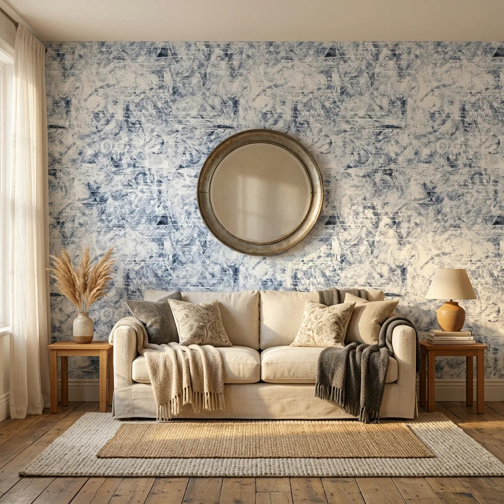 Textured light blue abstract pattern peel and stick wallpaper - Frost & Etch