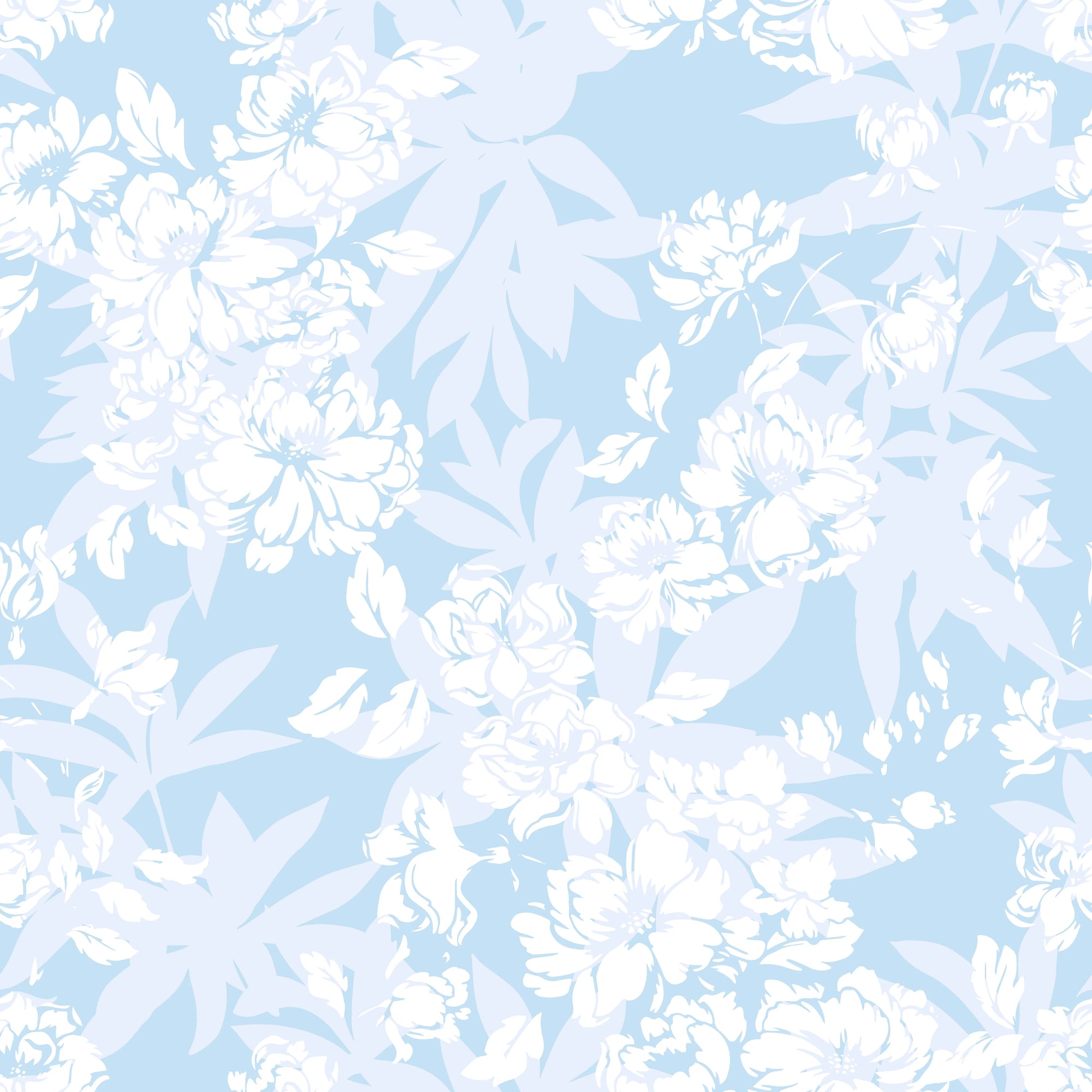 Smooth pale blue floral silhouette peel and stick wallpaper - Frost Garden Veil