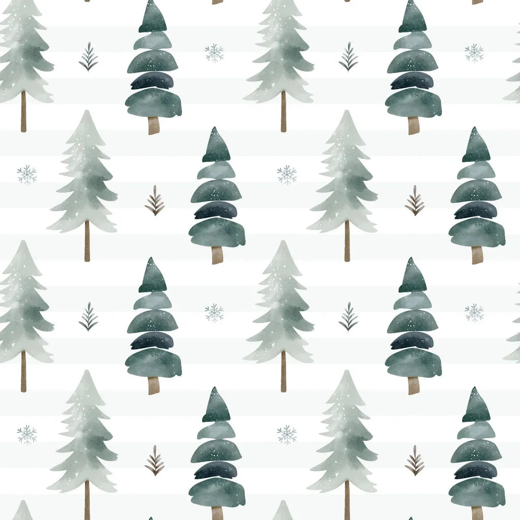 Frosted Woods sage green watercolor pine tree wallpaper