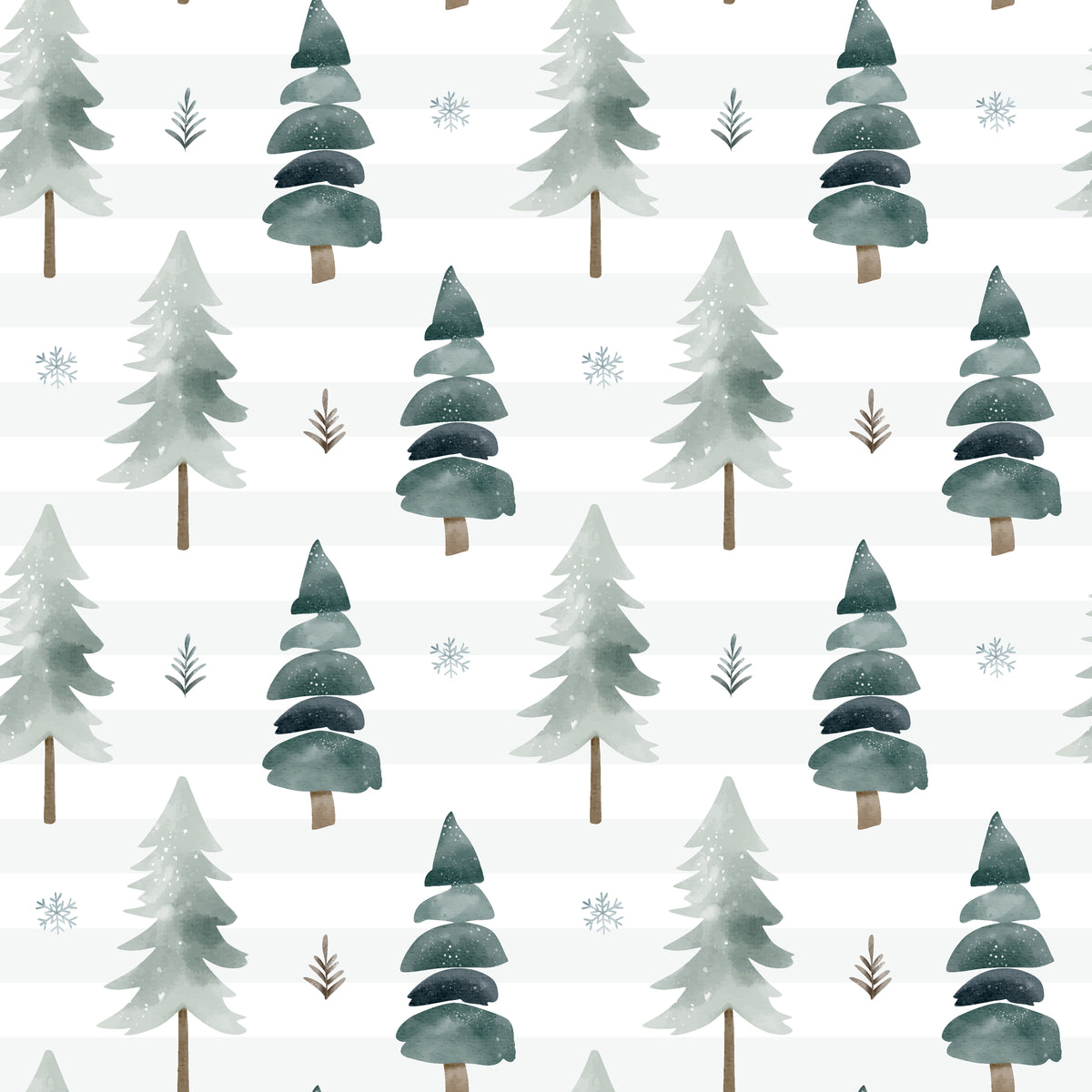 Frosted Woods sage green watercolor pine tree wallpaper