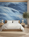 Frozen Current icy blue abstract motion in a warm and inviting living room