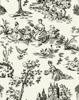 Smooth black toile pastoral scene peel and stick wallpaper - Garden Folly
