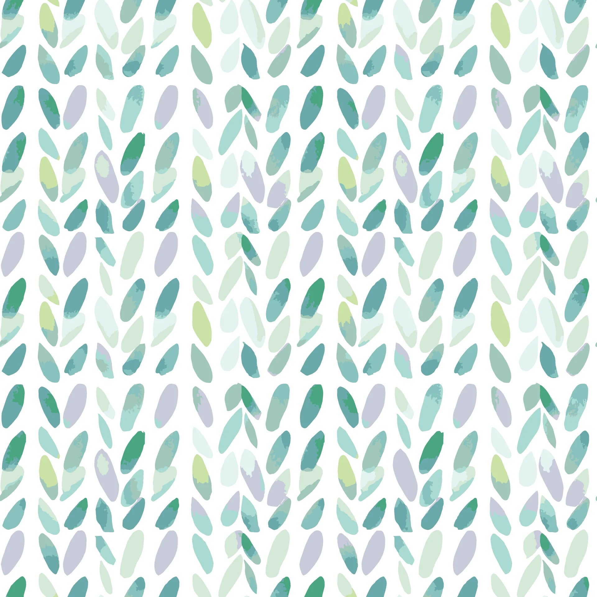 Smooth botanical blue and green leaf peel and stick wallpaper - Garden Rain